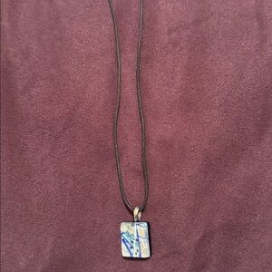 Black Cord Necklace with Mosaic Pendant